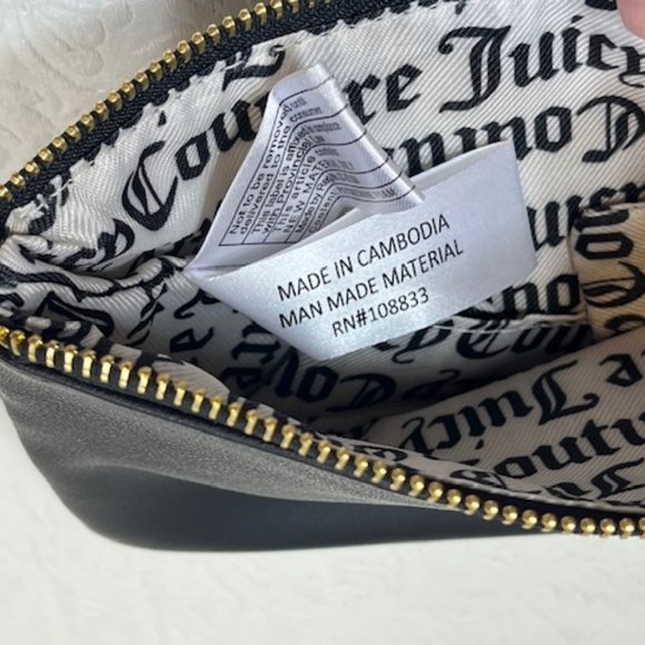 Black Juicy Couture Faux Leather Zip Pouch Cosmetic Make Up Bag 7"x5" - Picture 8 of 11